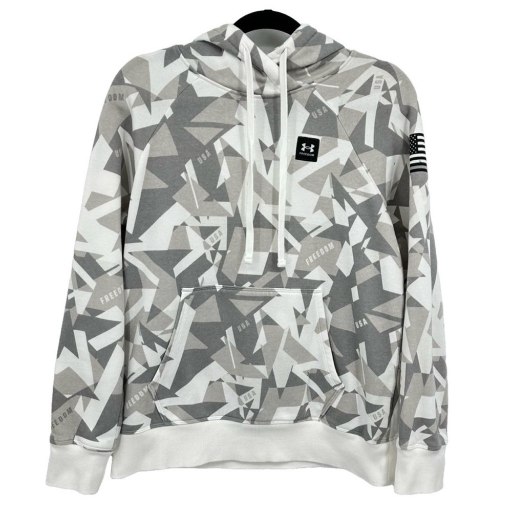 Under Armour Freedom Camo Hoodie Women Small Gray White USA Flag Fleece - Picture 14 of 14